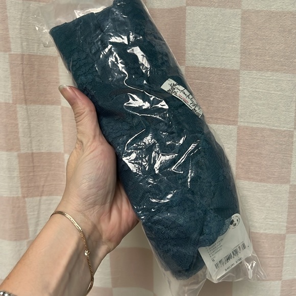 Free People Teal Blue Floral Sheer Long Sleeve Top - Picture 7 of 7